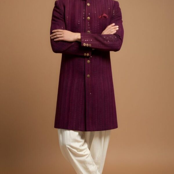 Maroon Cotton Thread Embroidery Indo-Western