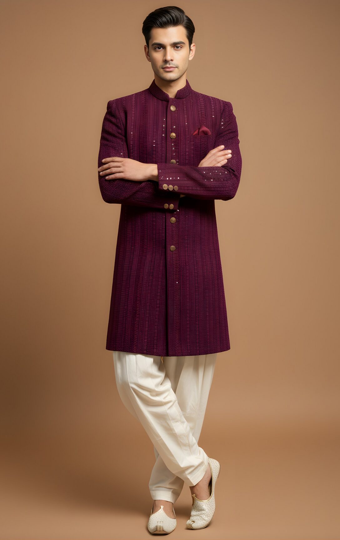 Maroon Cotton Thread Embroidery Indo-Western - Image 2