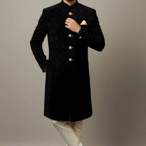 Black Velvet EmbroideredSequined Sherwani