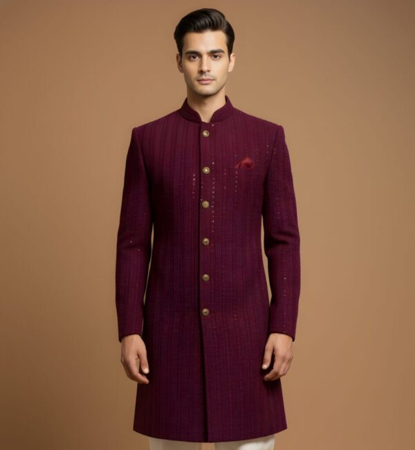 Maroon Cotton Thread Embroidery Indo-Western