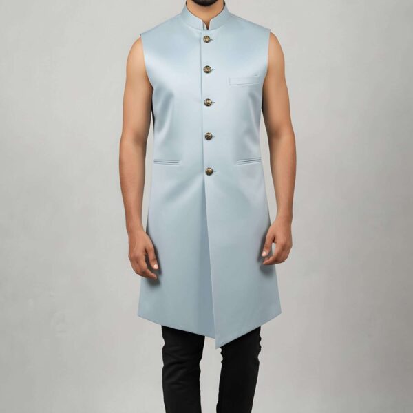 Aqua Blue Long Nehru Jacket
