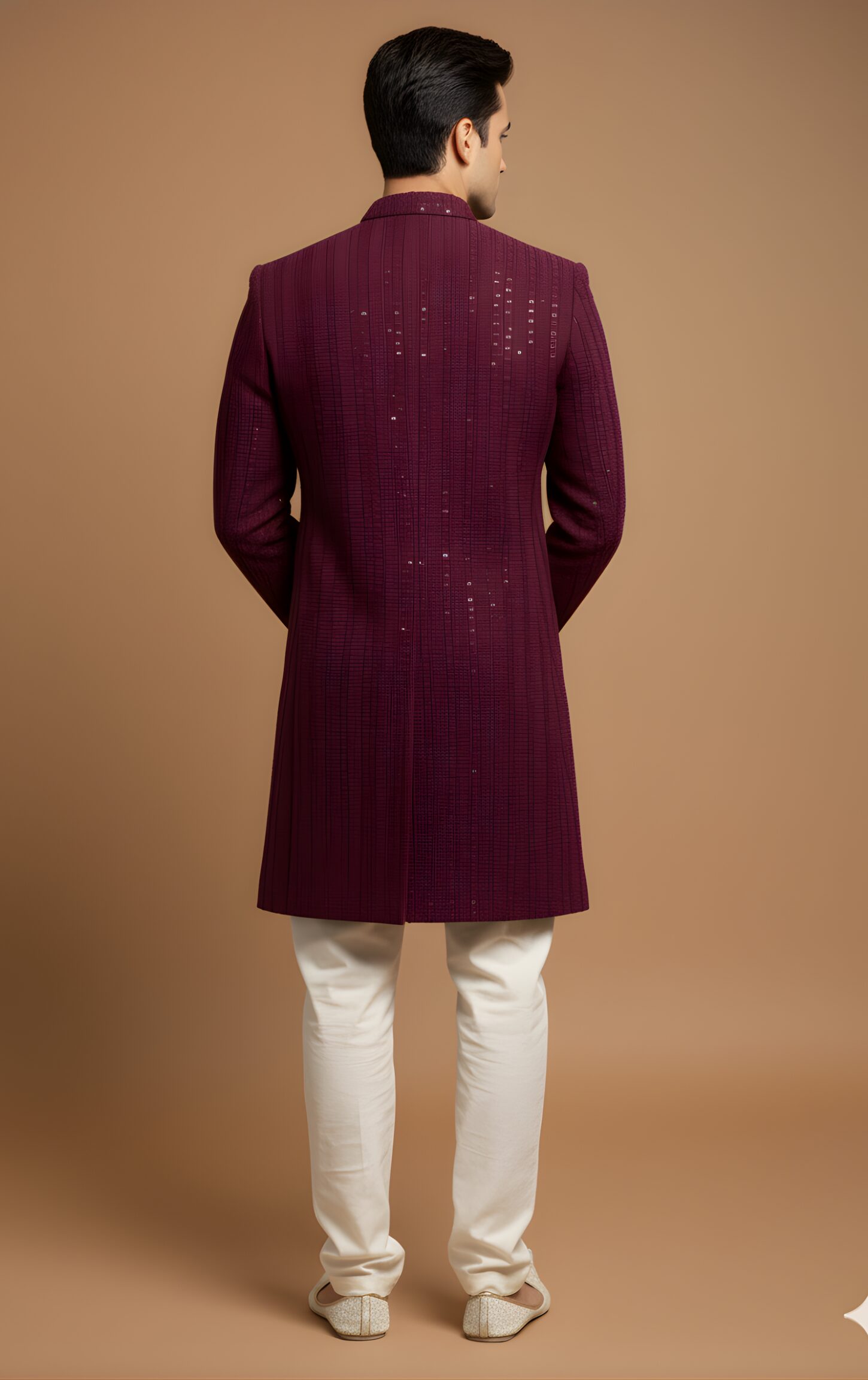 Maroon Cotton Thread Embroidery Indo-Western - Image 3