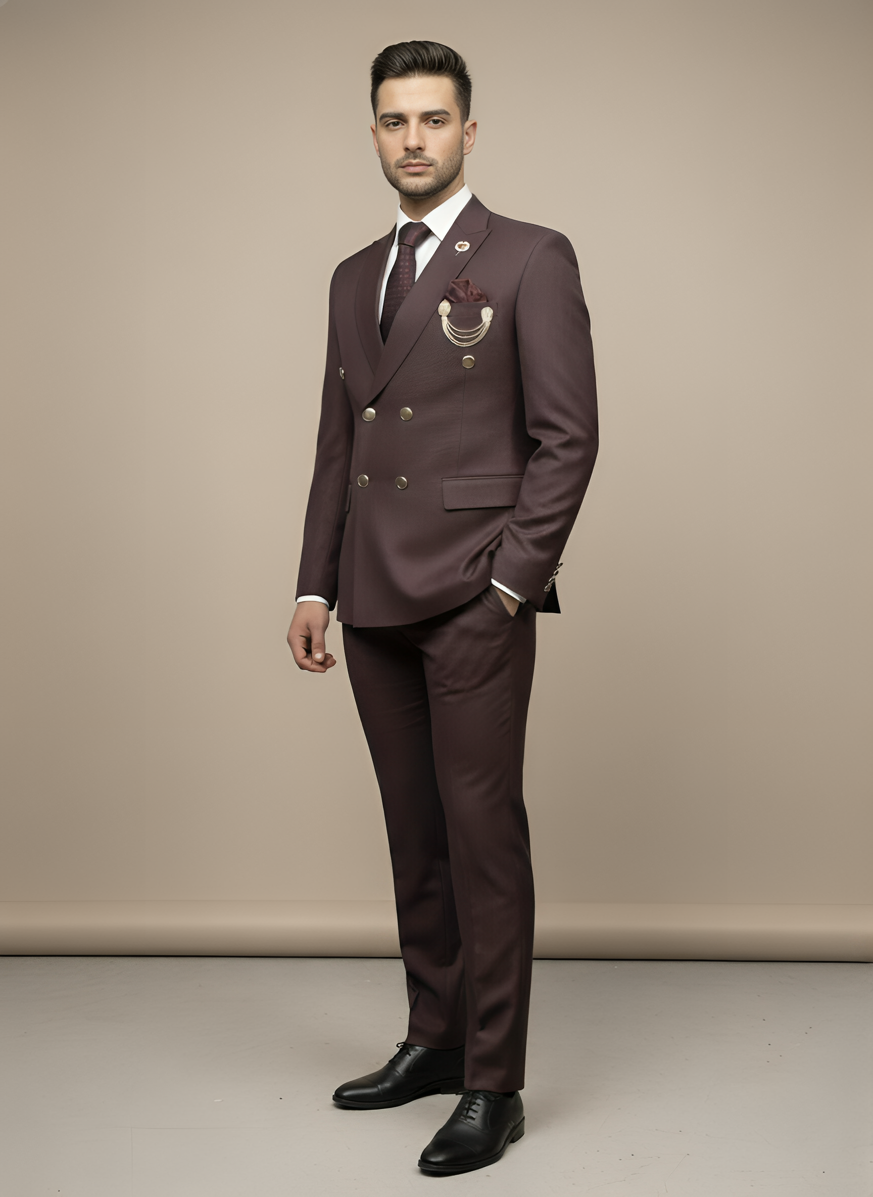 Luxury Maroon Double-Breasted Blazer - Image 3