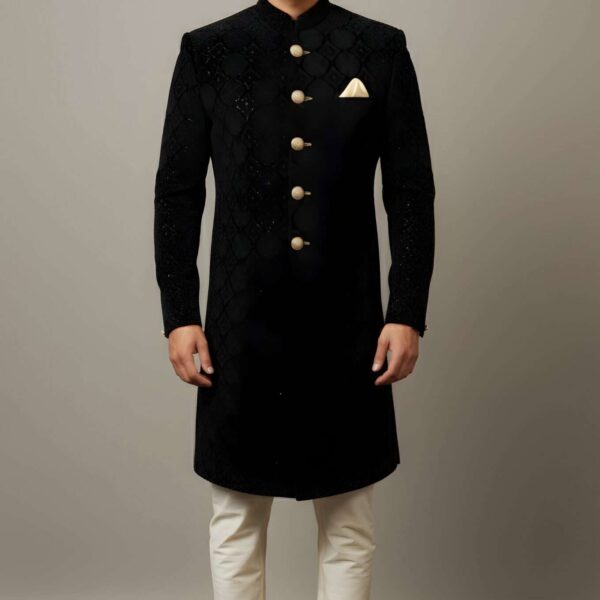 Black Velvet EmbroideredSequined Sherwani