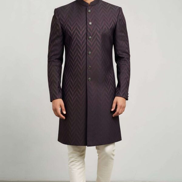 Dark Charcoal Grey Embroidered Sherwani