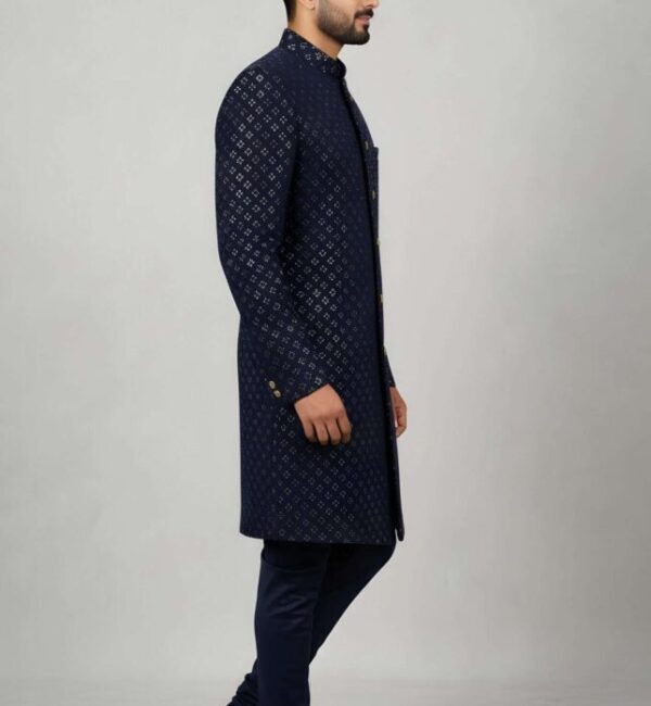 Navy Velvet Thread Sequins Indo-Western