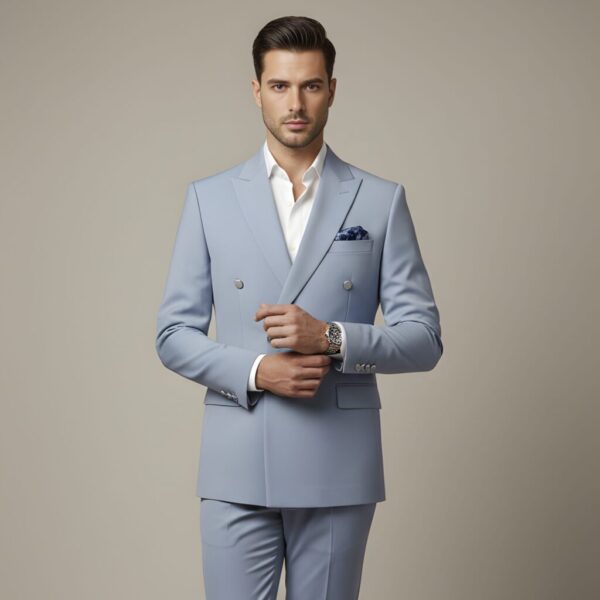 Sky Blue Japanese Double-Breasted Suit