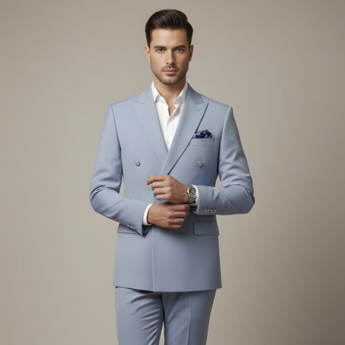 Sky Blue Japanese Double-Breasted Suit
