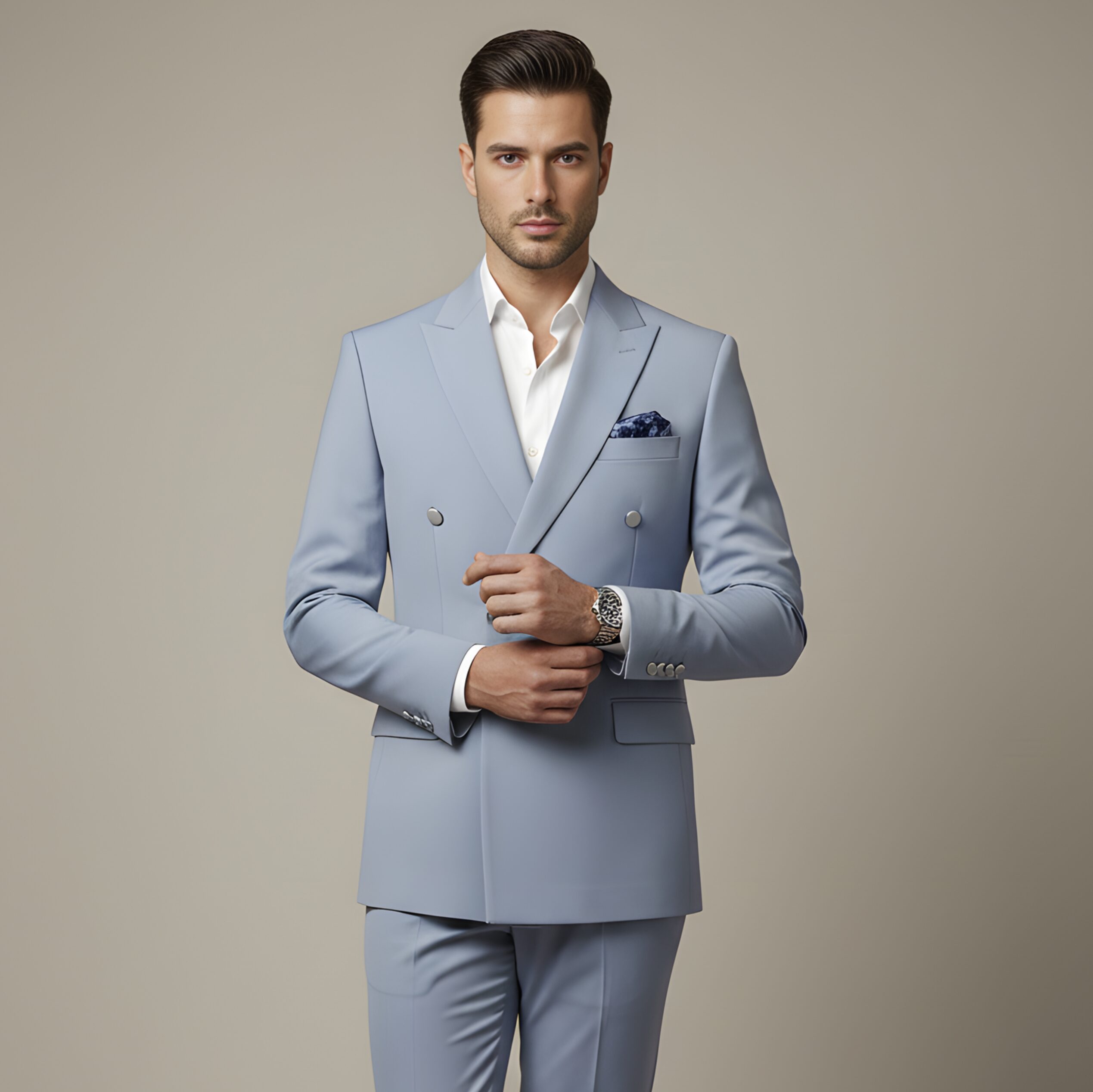 Sky Blue Japanese Double-Breasted Suit