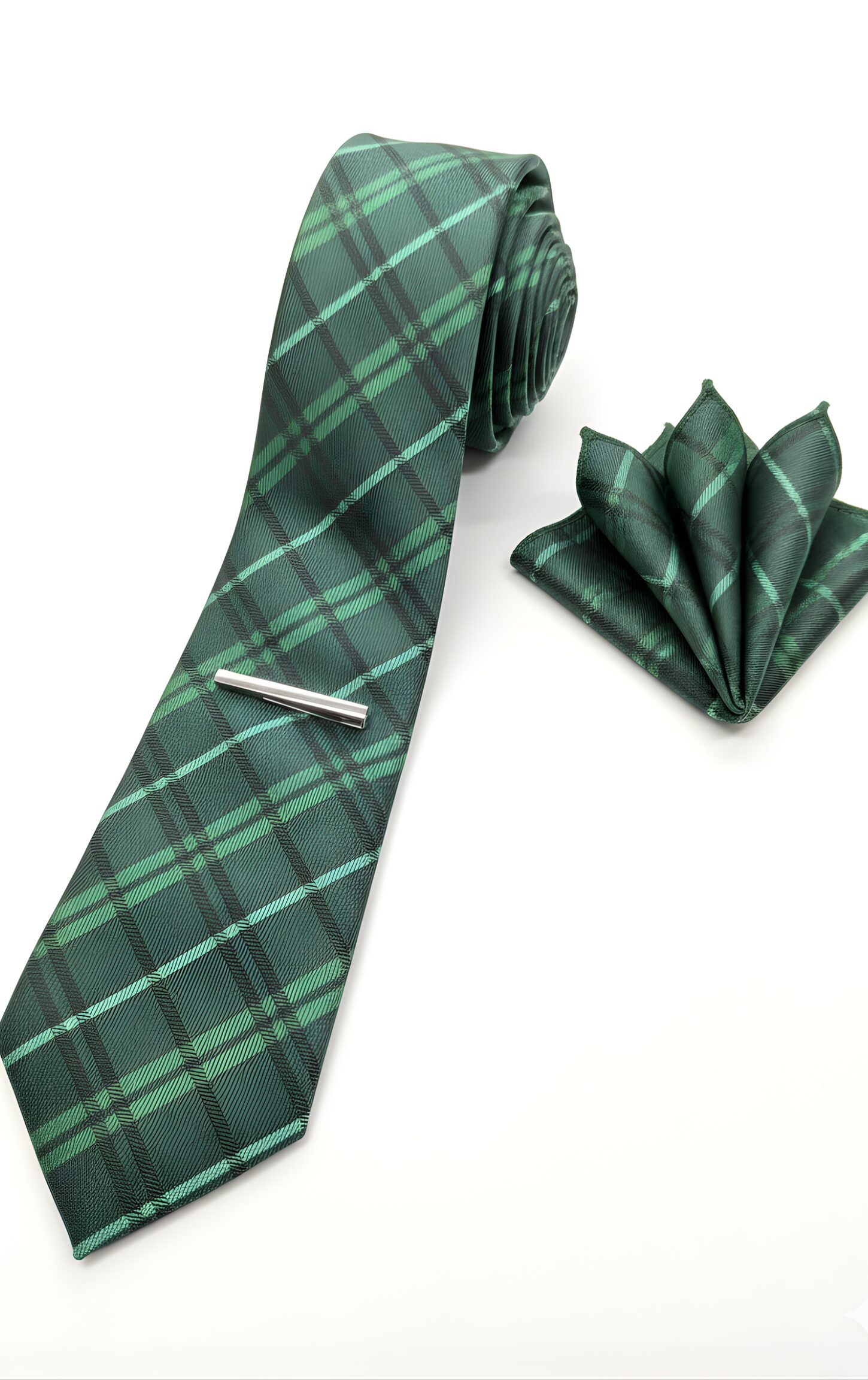 Green Plaid/Tartan Men's Tie Set