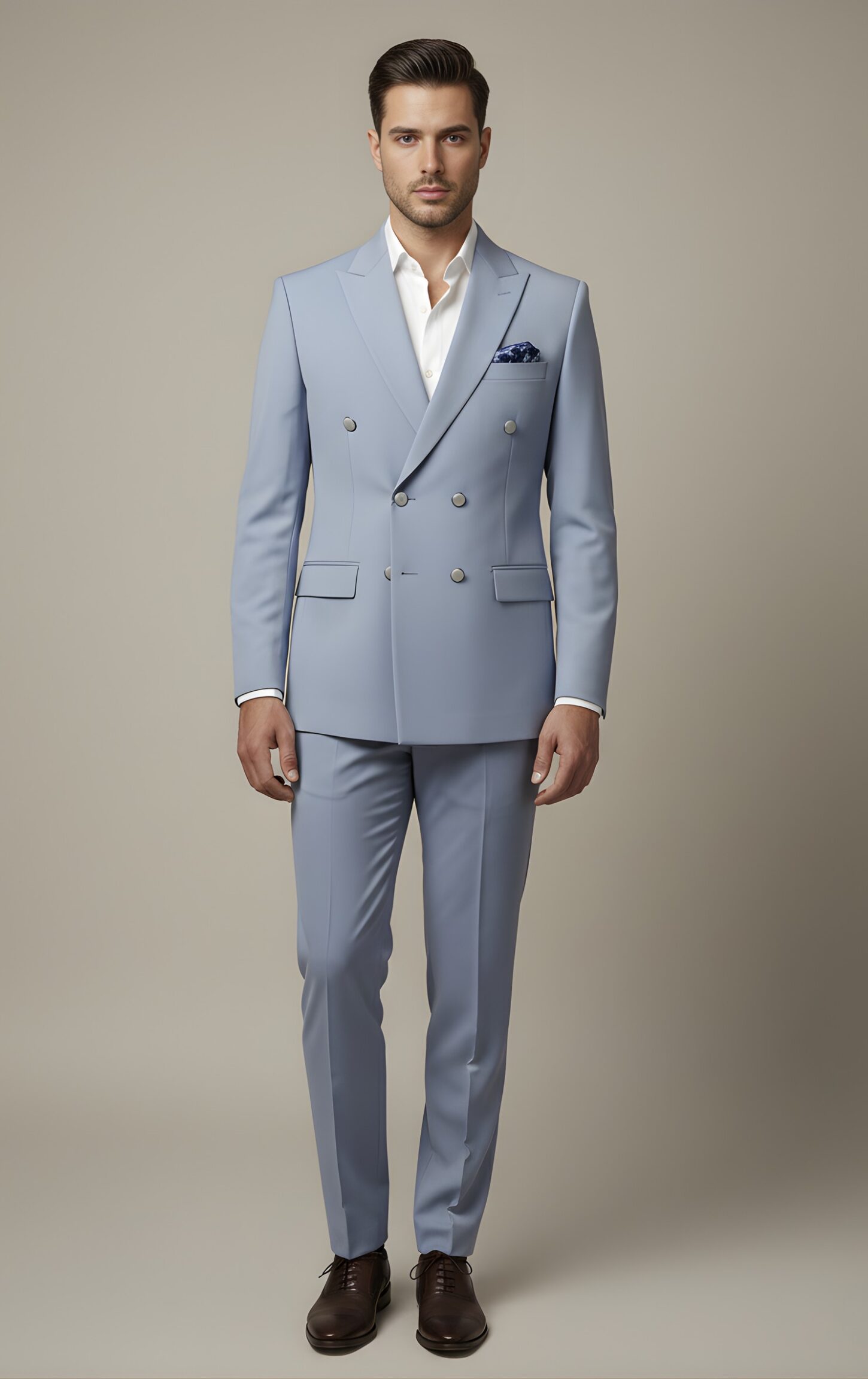 Sky Blue Japanese Double-Breasted Suit - Image 2