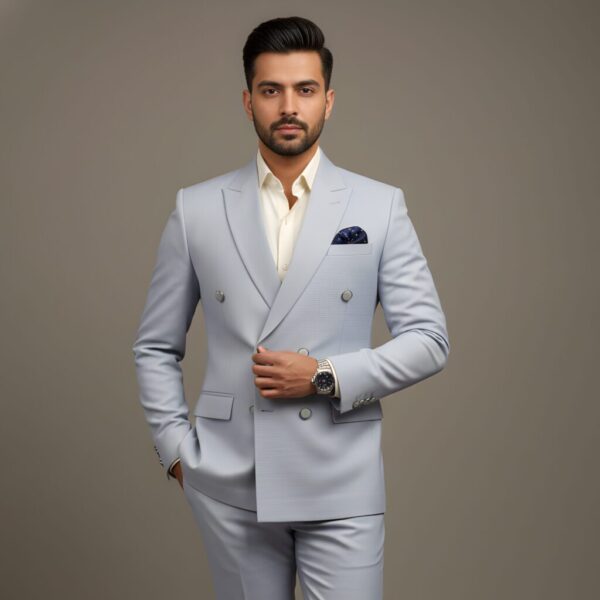 Elegant Dusty Blue Double-Breasted Suit