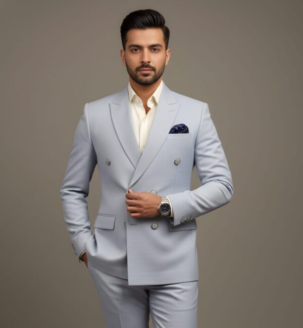 Elegant Dusty Blue Double-Breasted Suit