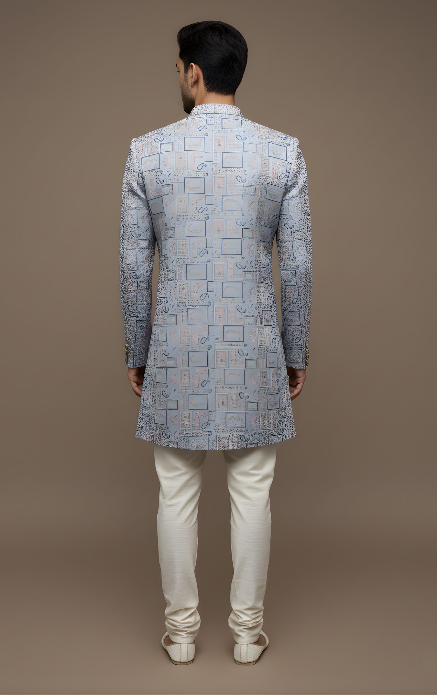 Light Blue Heavy Brocade Thread Embroidery Indo-Western - Image 3