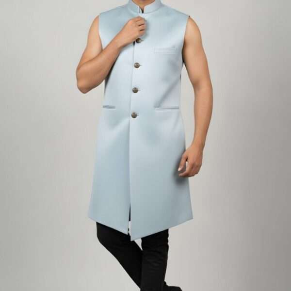 Aqua Blue Long Nehru Jacket