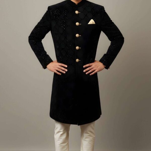 Black Velvet EmbroideredSequined Sherwani