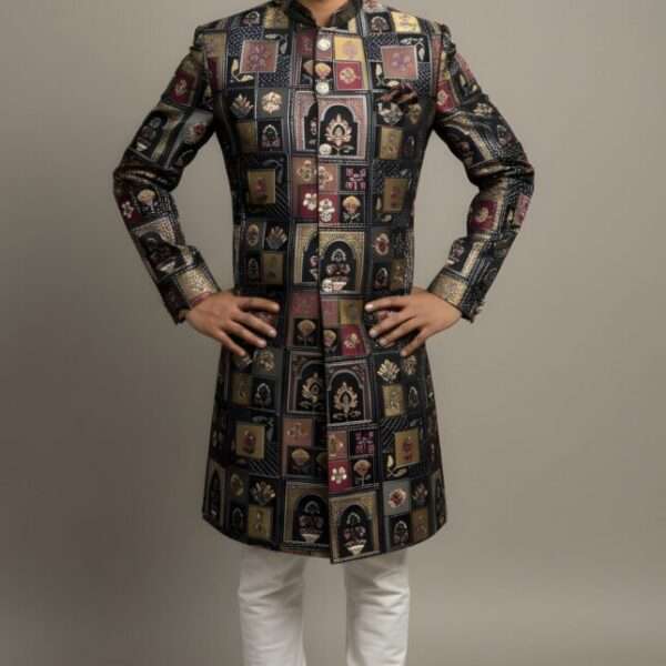 Multi-Color Block Print Sequins Work Indo-Western