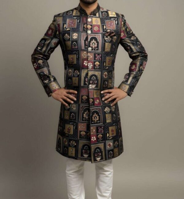 Multi-Color Block Print Sequins Work Indo-Western