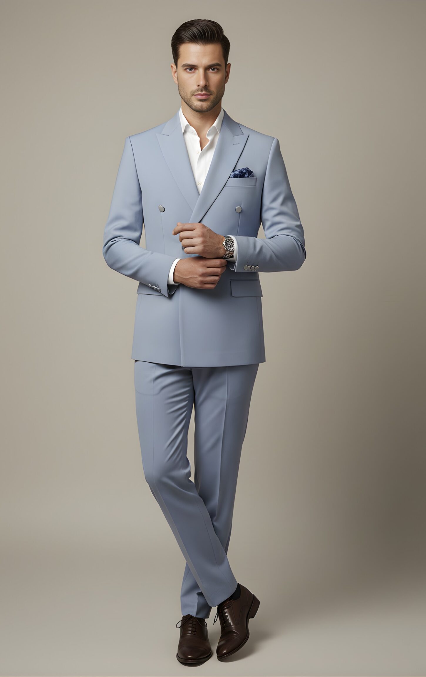 Sky Blue Japanese Double-Breasted Suit - Image 4