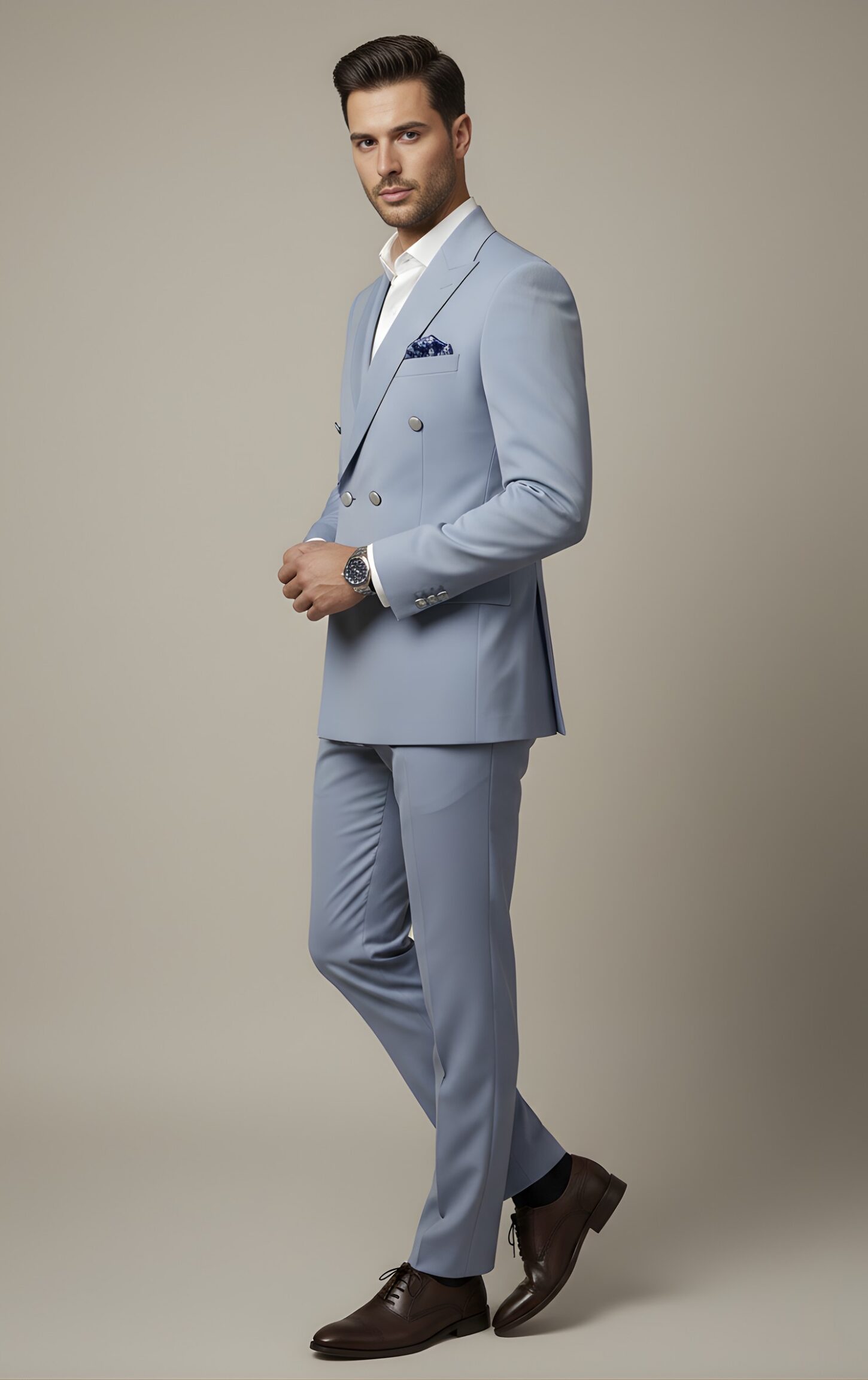 Sky Blue Japanese Double-Breasted Suit - Image 3