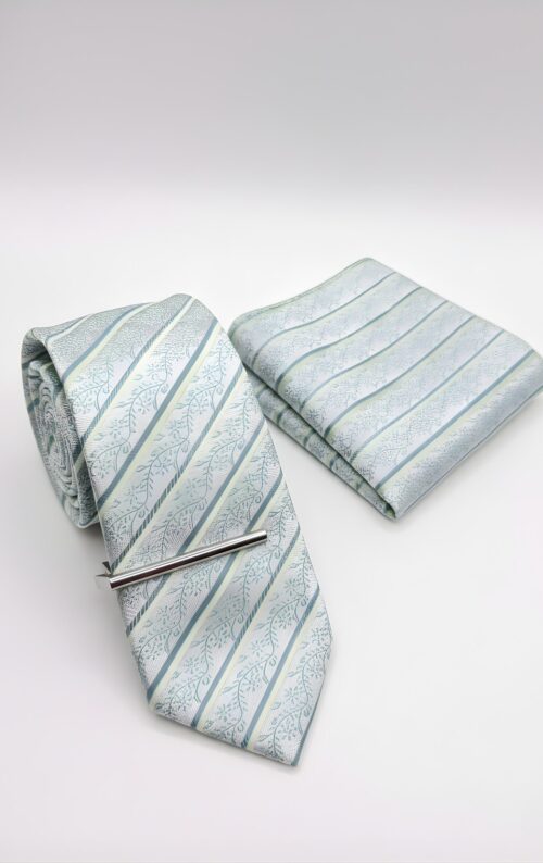 Serene Blue & Silver Striped Tie Set