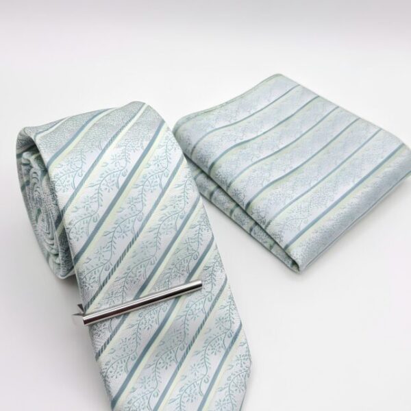Serene Blue & Silver Striped Tie Set