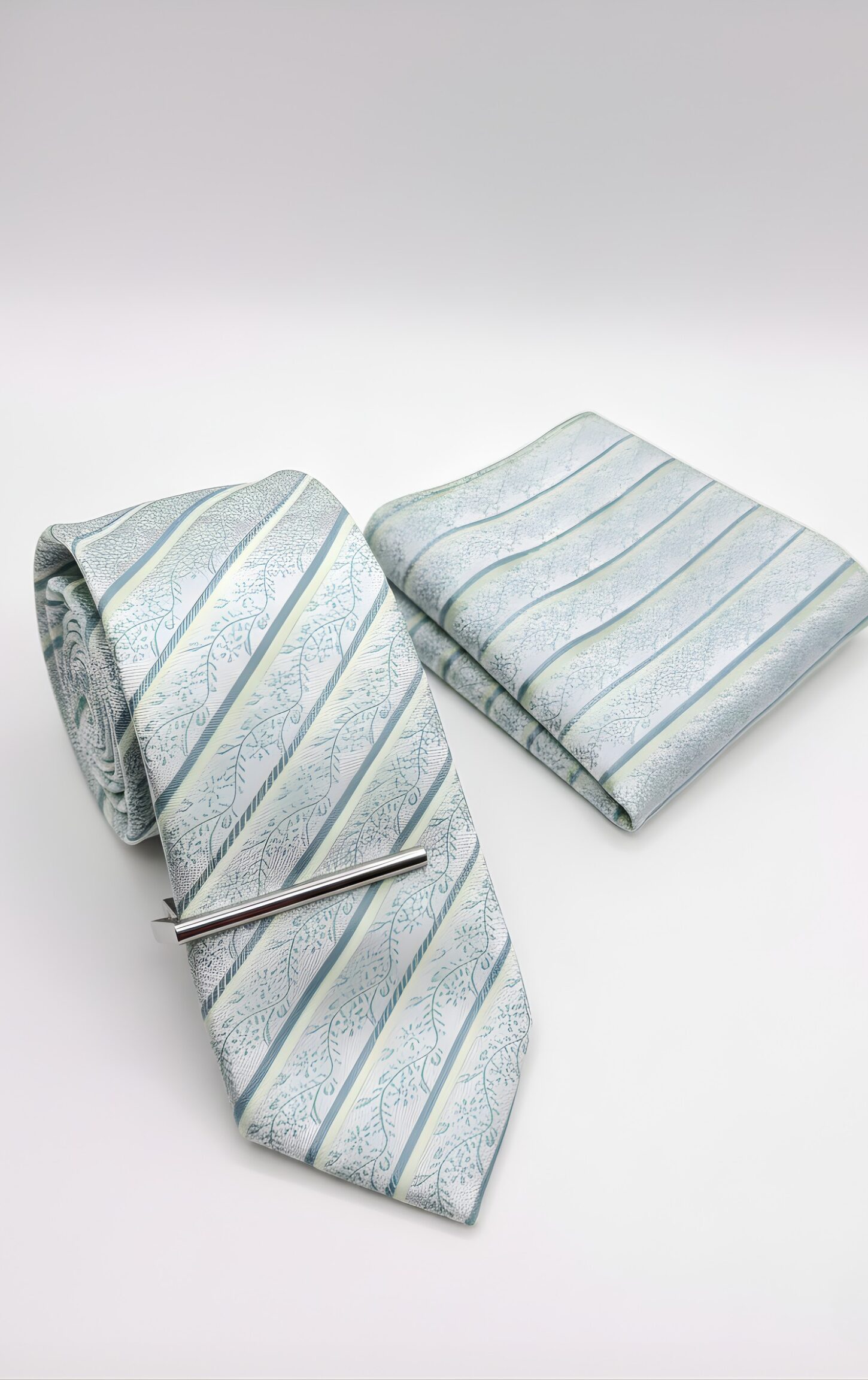 Serene Blue & Silver Striped Tie Set