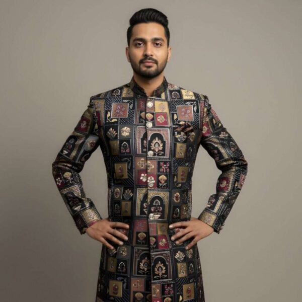 Multi-Color Block Print Sequins Work Indo-Western