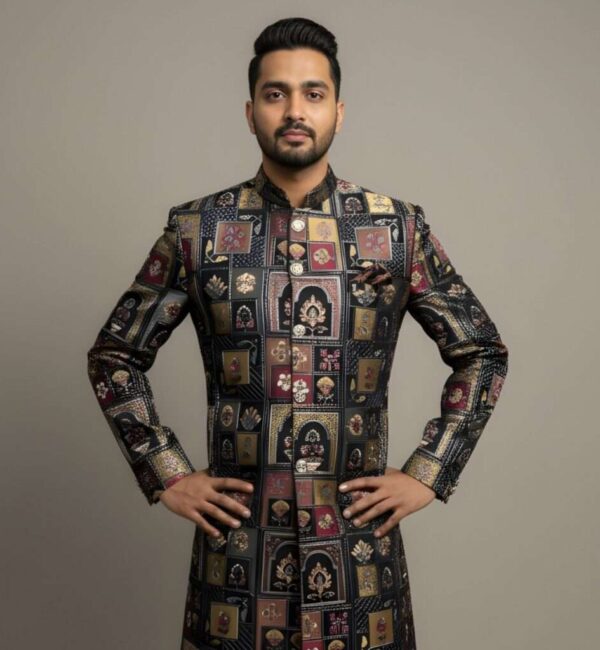 Multi-Color Block Print Sequins Work Indo-Western