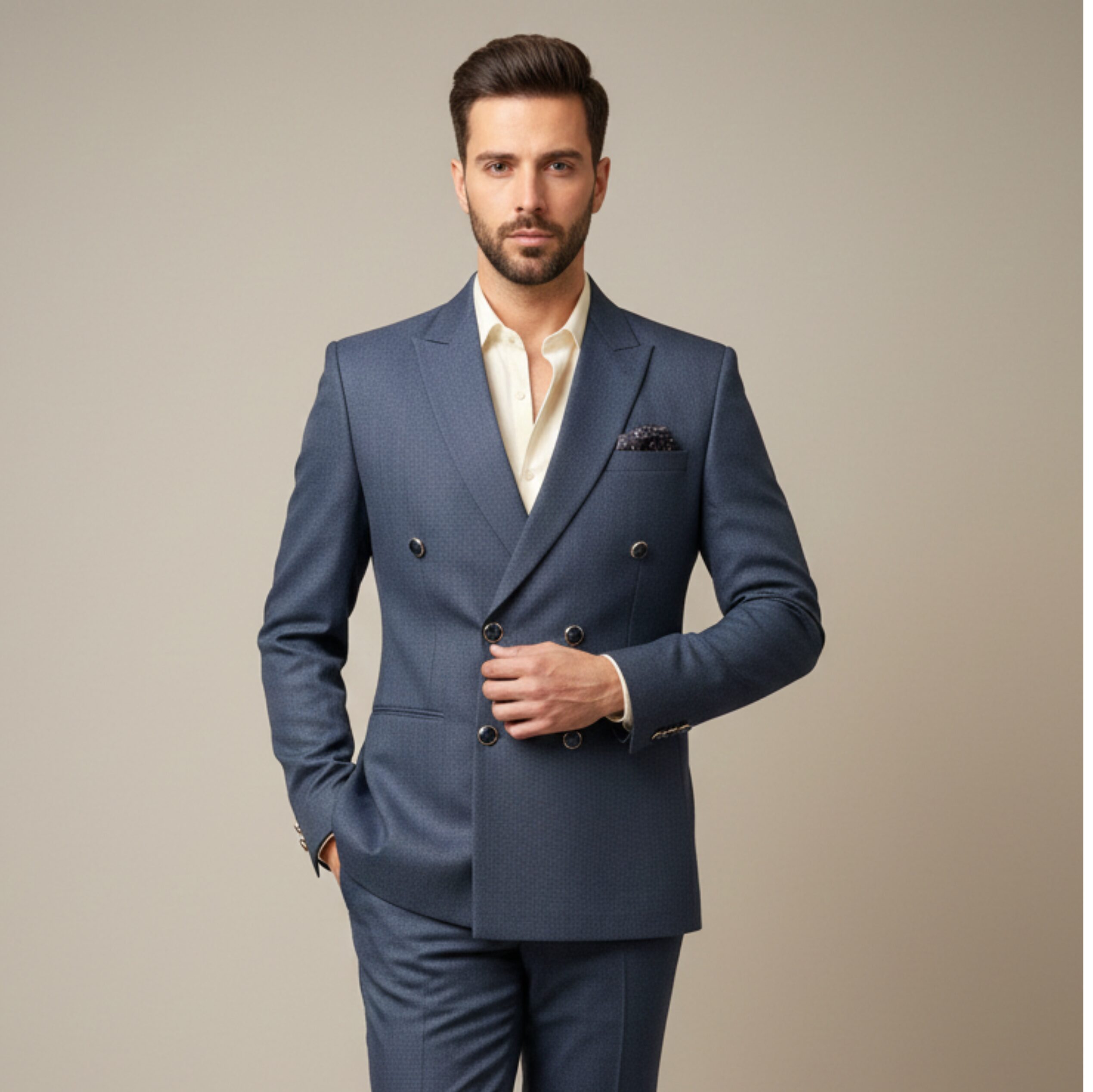 Stylish Blue Double-Breasted Suit
