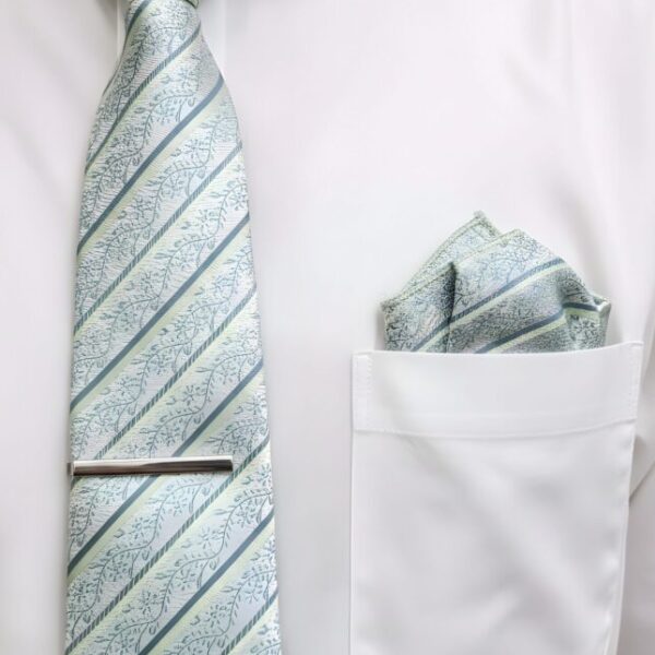 Serene Blue & Silver Striped Tie Set