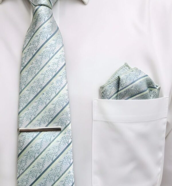 Serene Blue & Silver Striped Tie Set