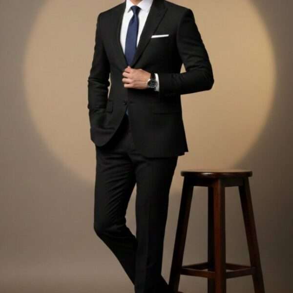 Custom Tailored Absolute Jet Black Luxury Formal Suit