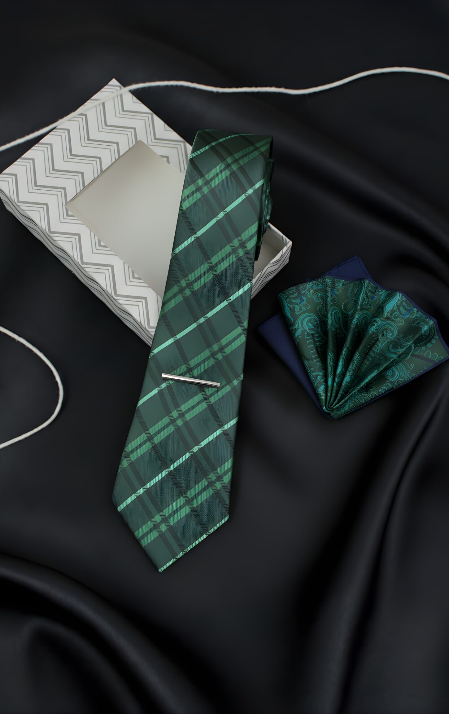 Green Plaid/Tartan Men's Tie Set - Image 3