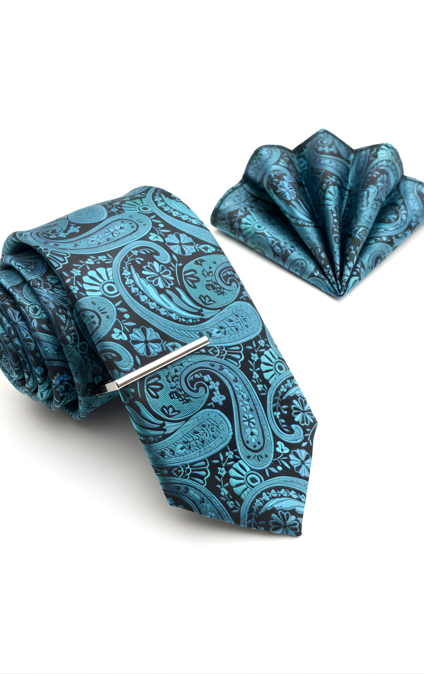Teal and Black Paisley Tie Set - Image 3