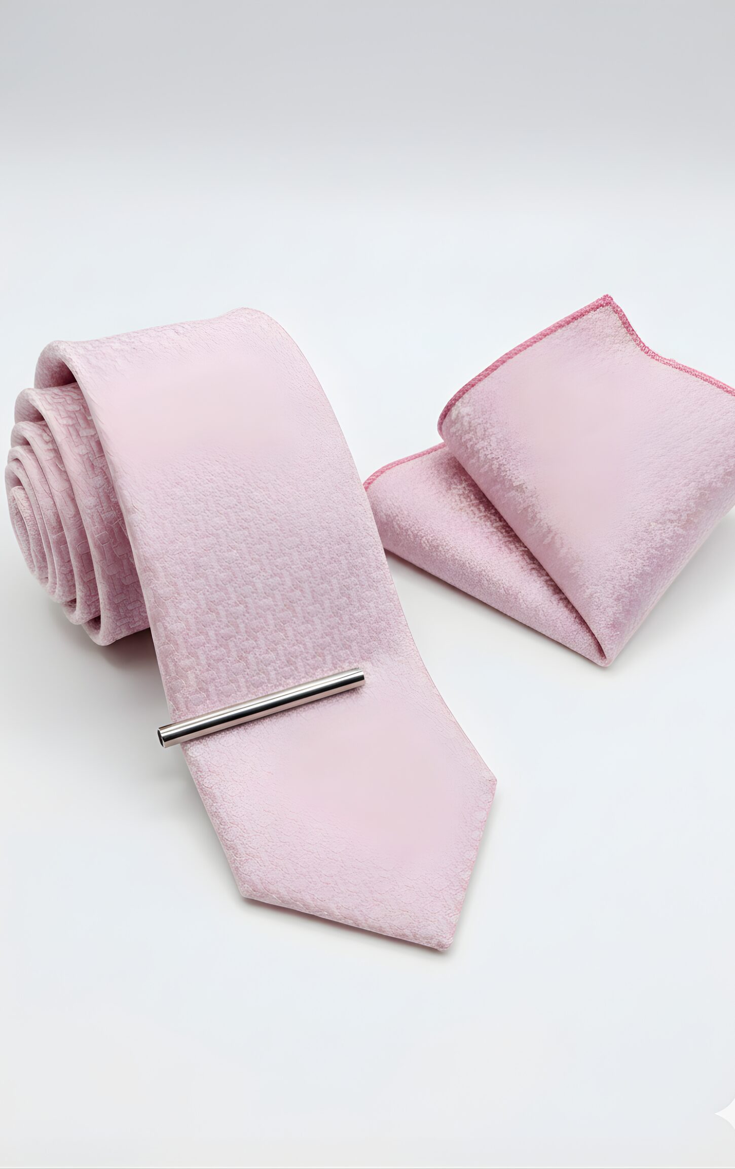 Solid Baby Pink Textured Tie Set - Image 3