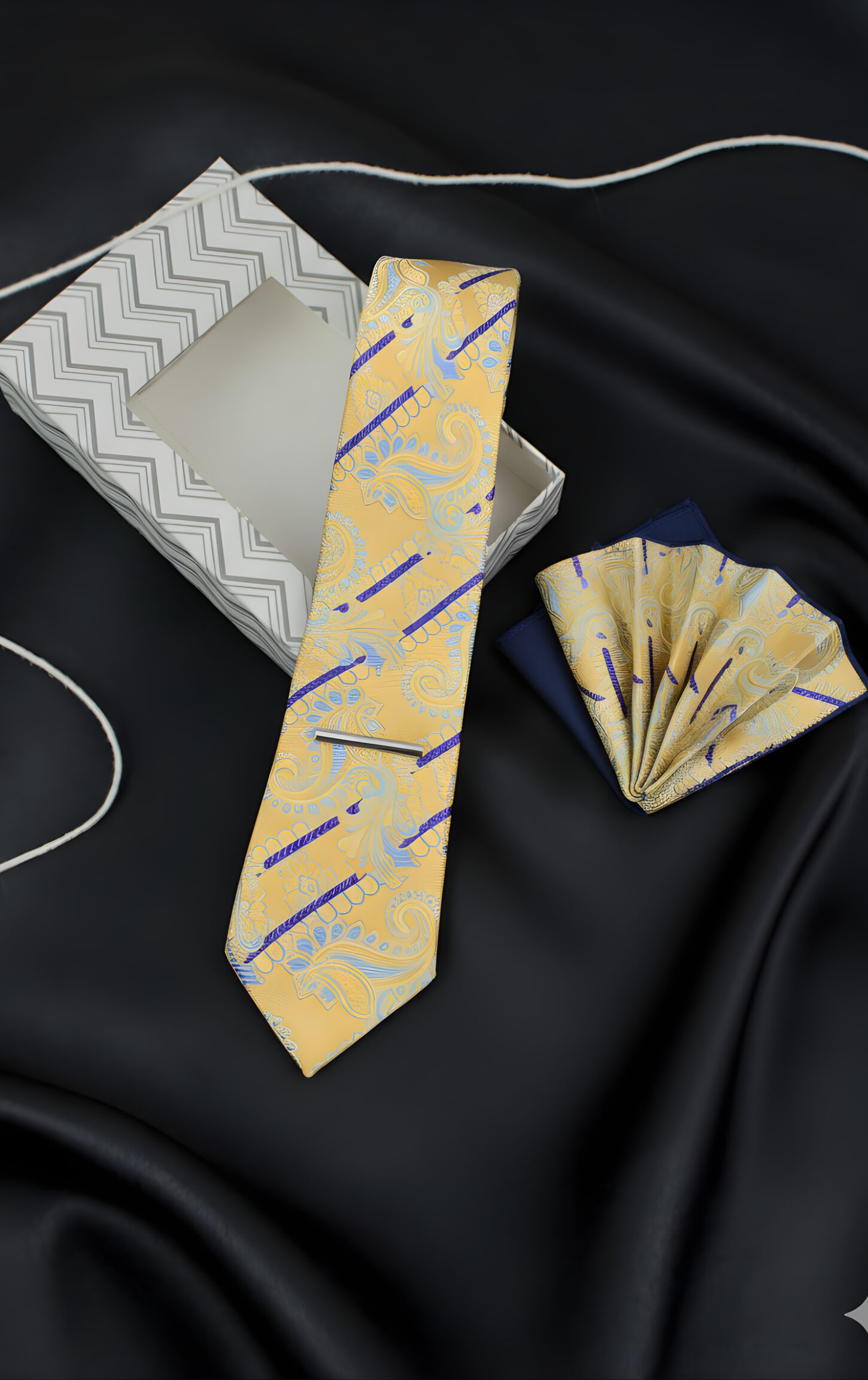 Gold Paisley and Blue Stripe Tie Set - Image 4