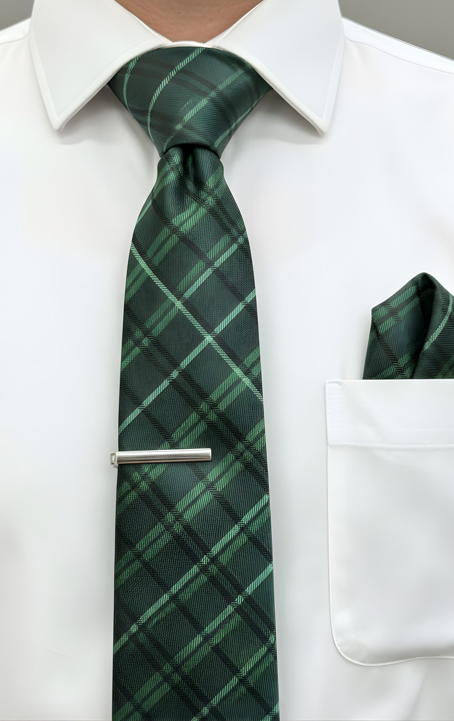 Green Plaid/Tartan Men's Tie Set - Image 2