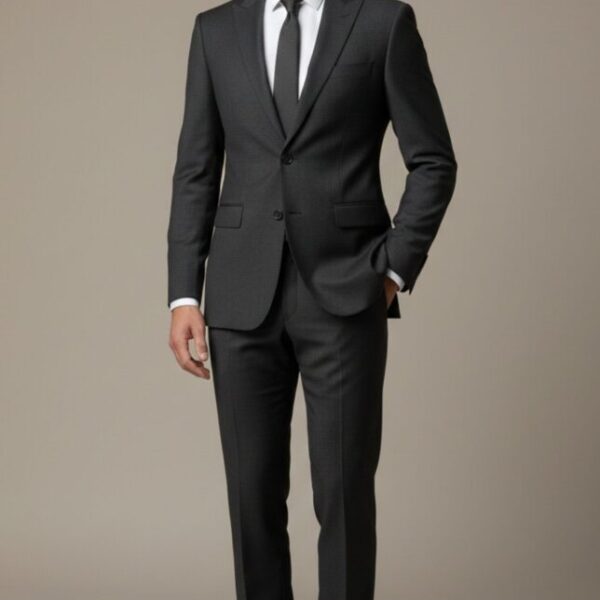 Custom Tailored Textured Charcoal Grey Premium Suit