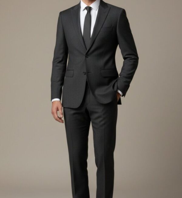 Custom Tailored Textured Charcoal Grey Premium Suit