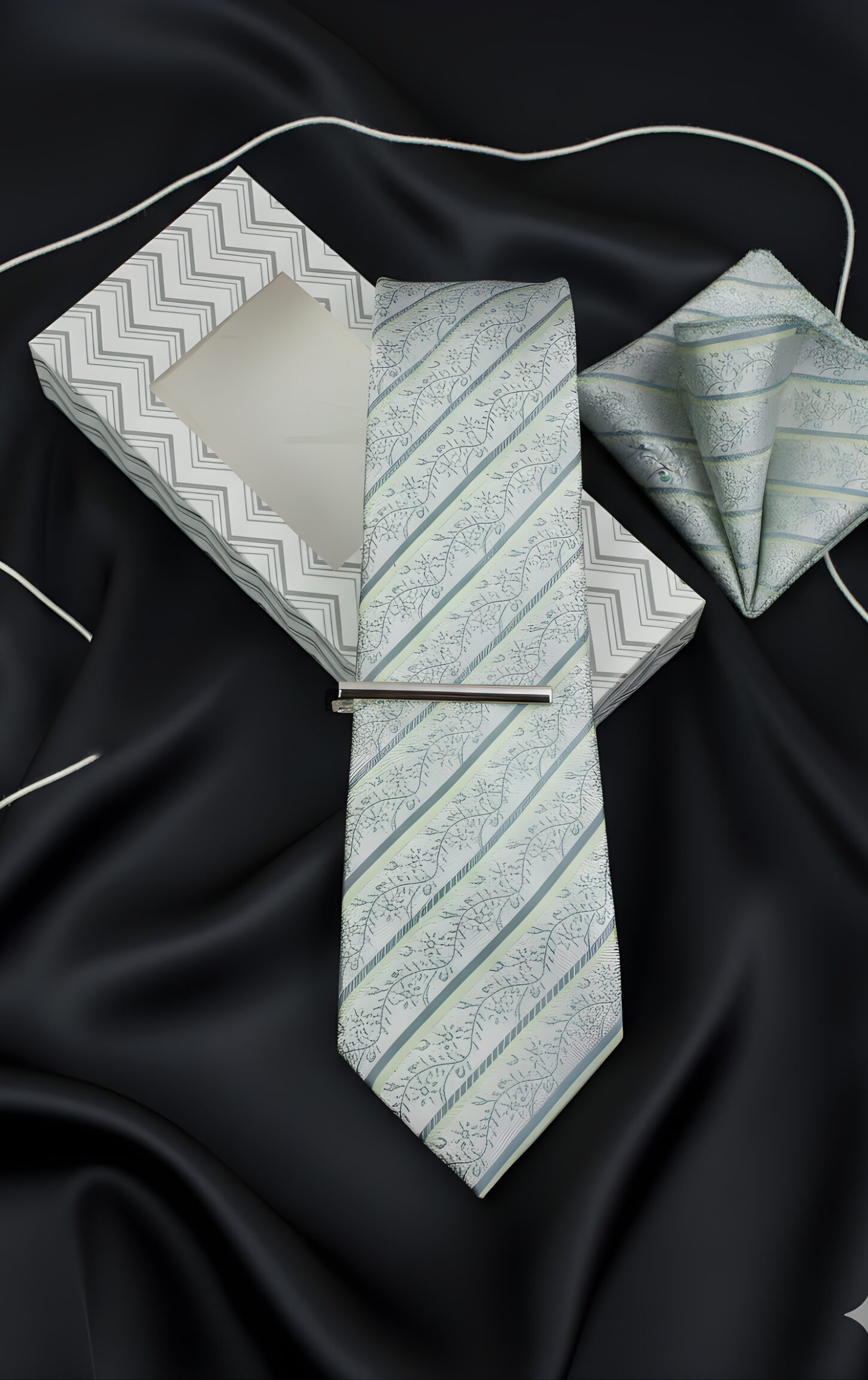 Serene Blue & Silver Striped Tie Set - Image 4