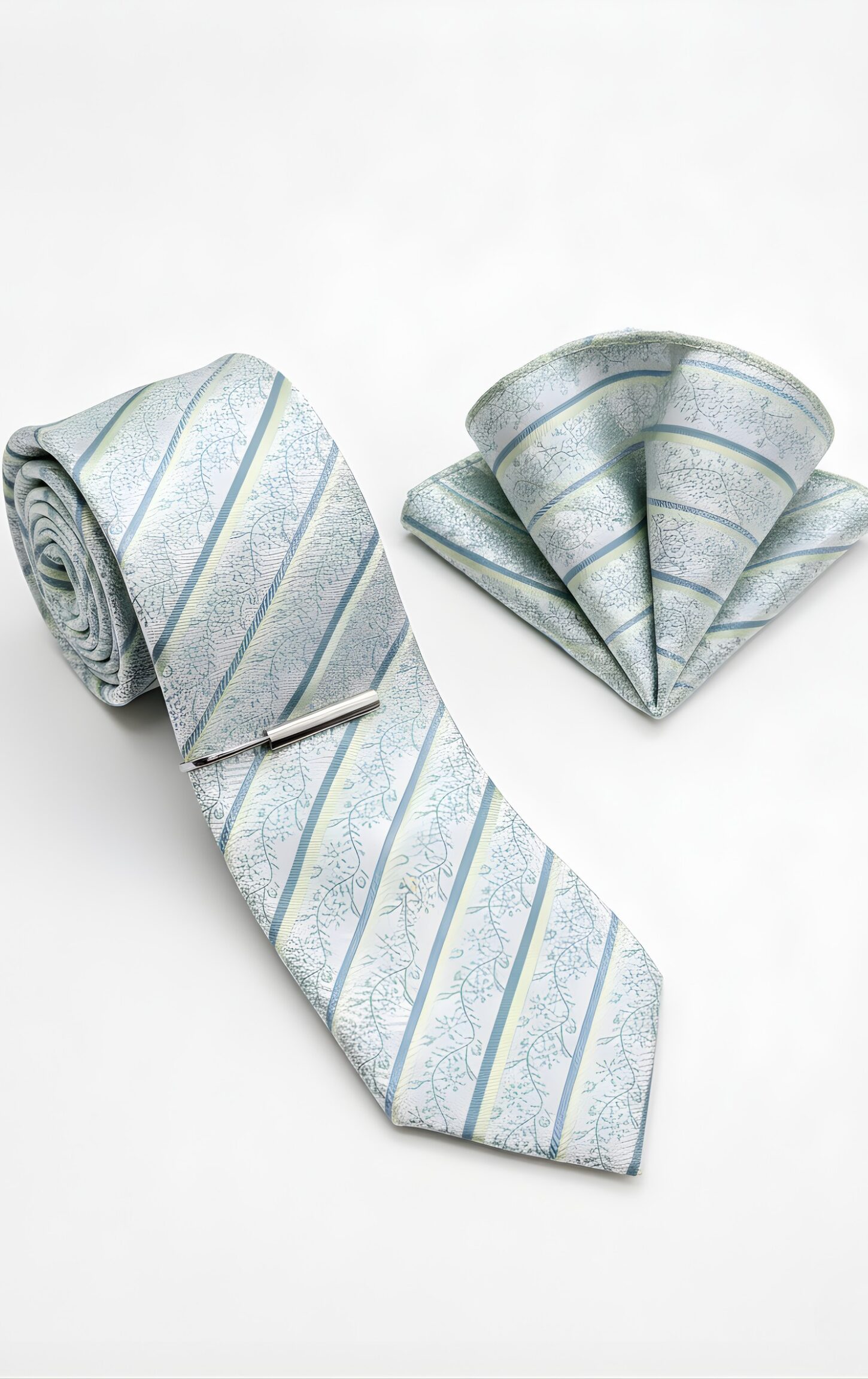 Serene Blue & Silver Striped Tie Set - Image 3