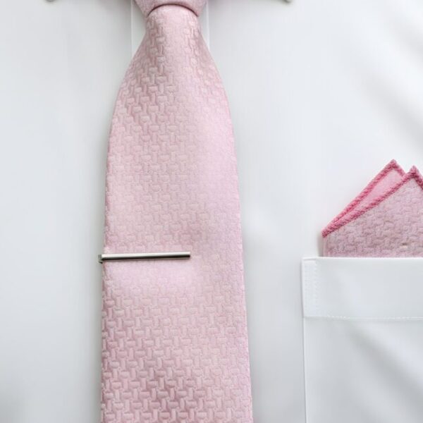Solid Baby Pink Textured Tie Set