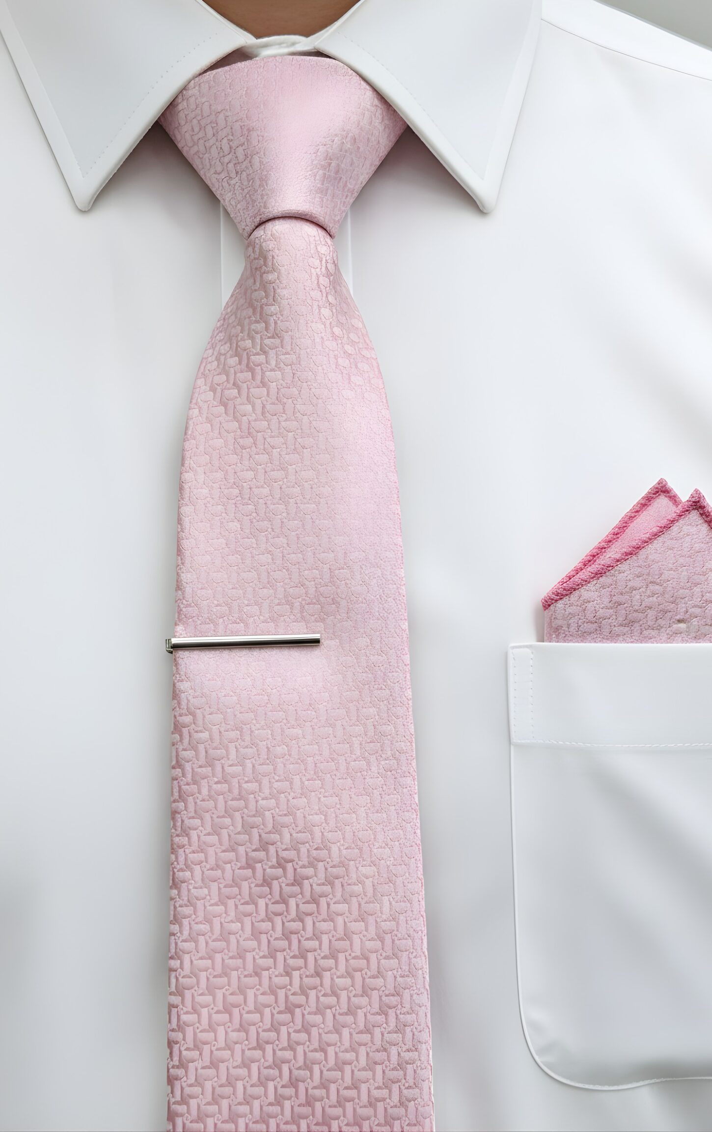 Solid Baby Pink Textured Tie Set - Image 2