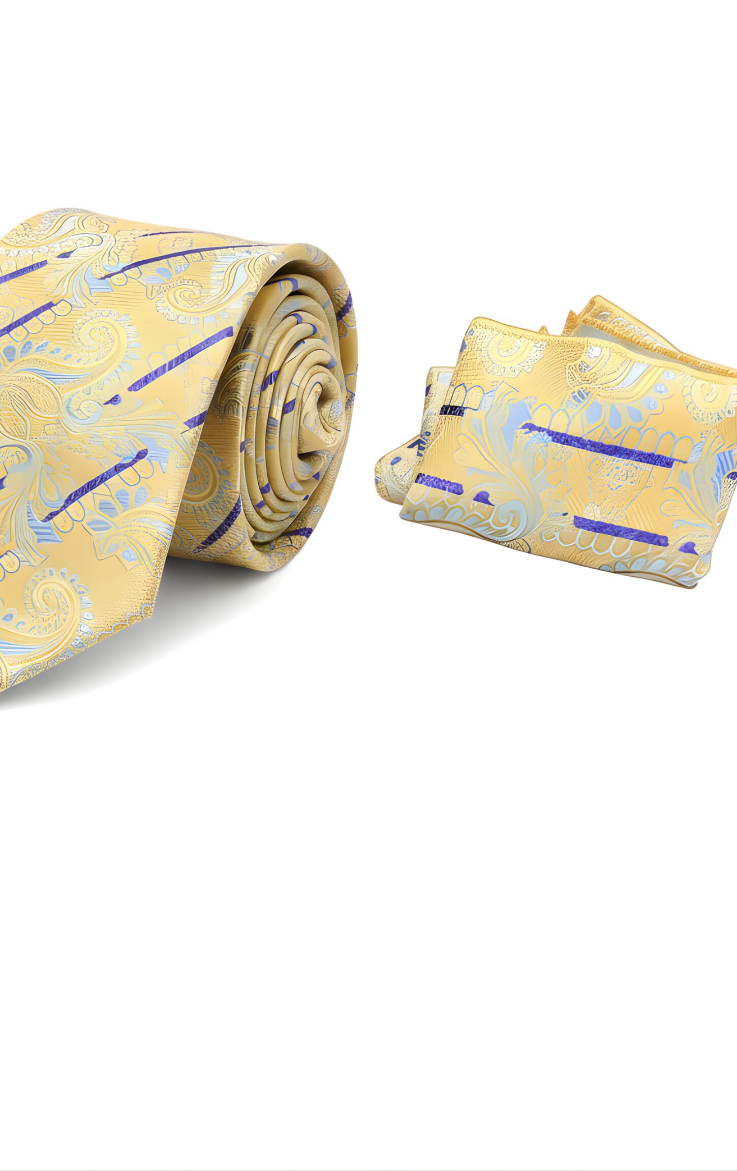 Gold Paisley and Blue Stripe Tie Set - Image 3
