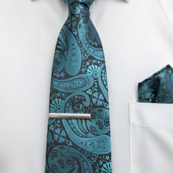 Teal and Black Paisley Tie Set