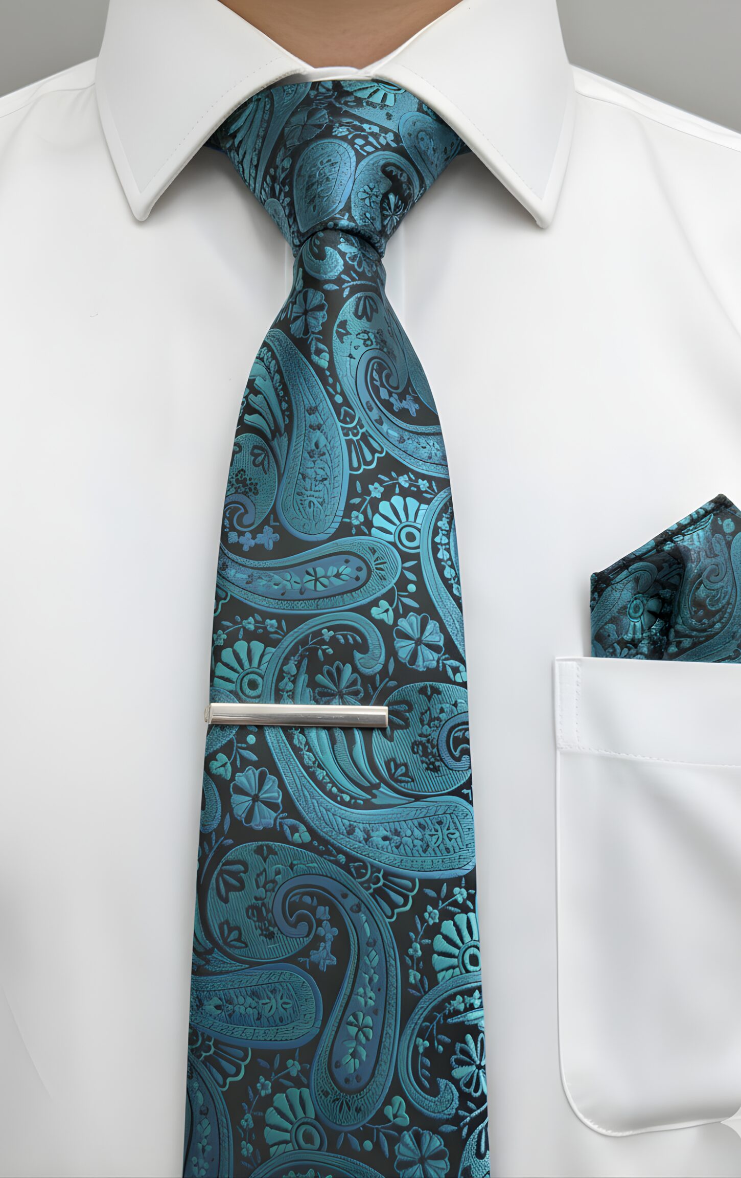 Teal and Black Paisley Tie Set - Image 2