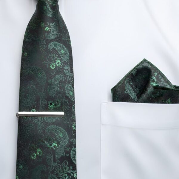 Dark Grey and Mint Green Paisley Tie Set