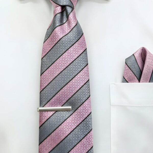 Rose Pink and Grey Stripe Tie Set