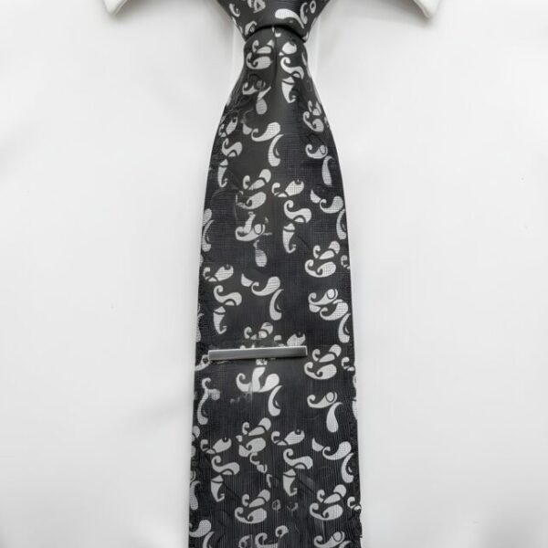 Elegant Black & Silver Paisley Tie Set